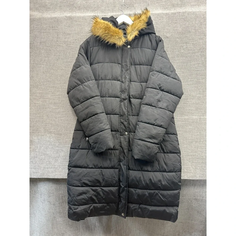 IloveSIA Puffer Jacket Womens 10 Black Lined Insulated Snap Front Hooded Winter‎